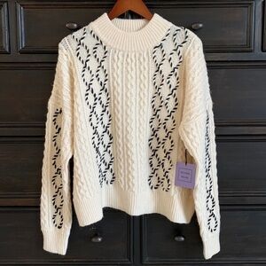 Michelle Nicole Ivory‎ Black Cable Knit Wool Oversized Sweater Women's Large